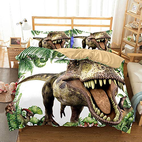 3D Jurassic Dinosaur Duvet Cover Set - Tyrannosaurus Rex Kids Bedding | Microfiber Dinosaur Print Comforter Cover for Boys & Girls (3 Piece Set) - Perfect for Dinosaur Themed Bedrooms, Kids Rooms & Birthday Gifts