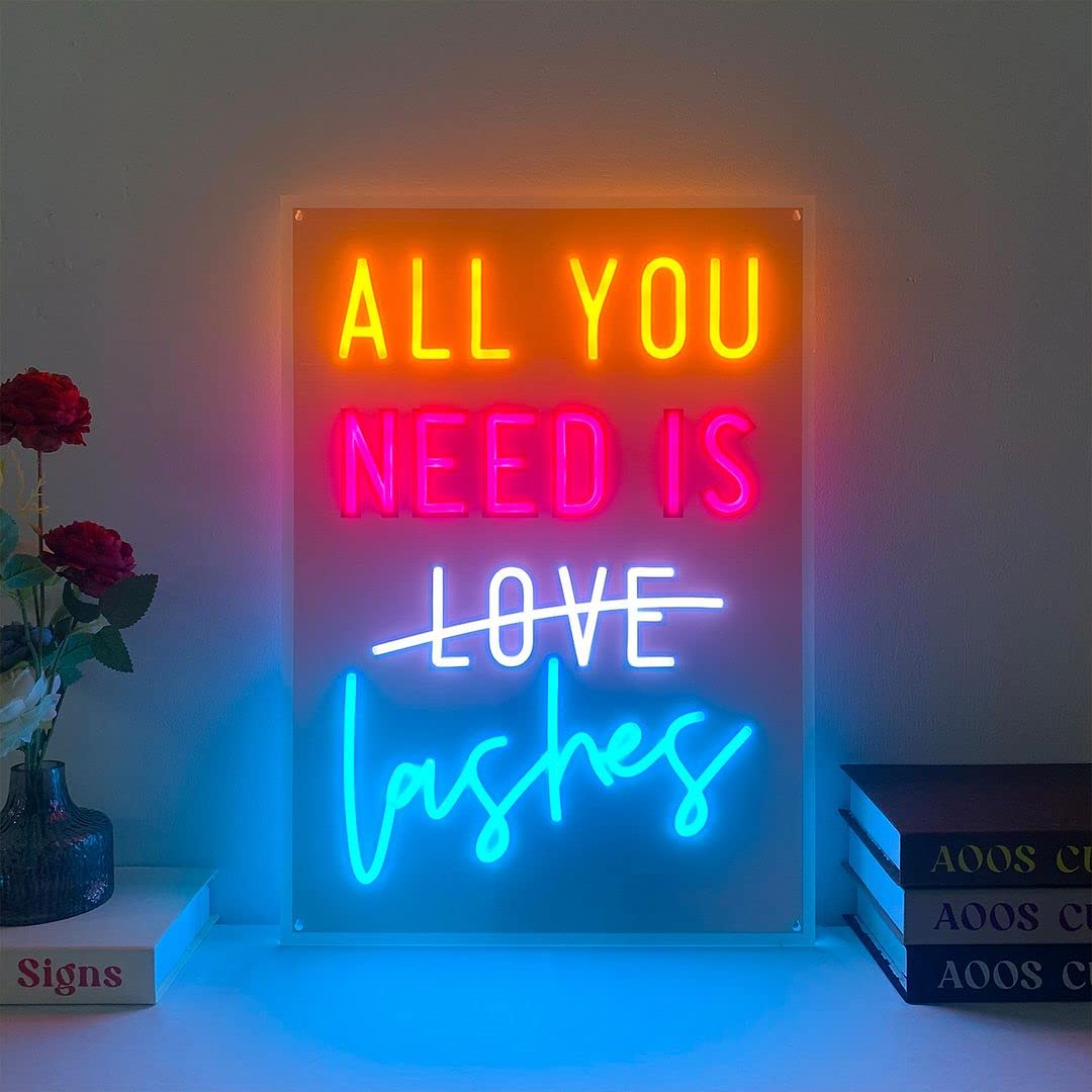 All You Need Is Love Lashes Neon Sign - Vibrant Wall Decor for Bedroom, Living Room & Party | Aesthetic LED Light for Home, Wedding & Kitchen Decoration | Perfect Gift for Housewarming & Romantic Ambiance
