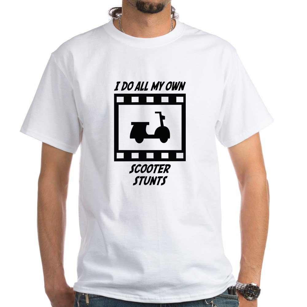 Scooter Stunts Graphic White Cotton T-Shirt for Men & Women - Perfect for Skateboarding, BMX Riding & Extreme Sports Fans