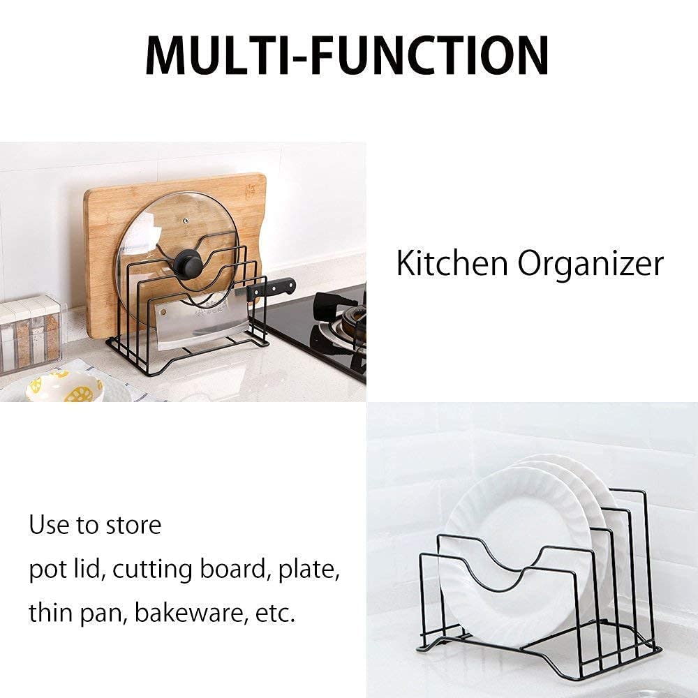 Multipurpose Iron Plate Rack for Kitchen - Dish Drying Rack, Plate Stand, Utensil Holder & Lid Organizer | Space-Saving Storage Solution for Countertop, Cabinet or Pantry