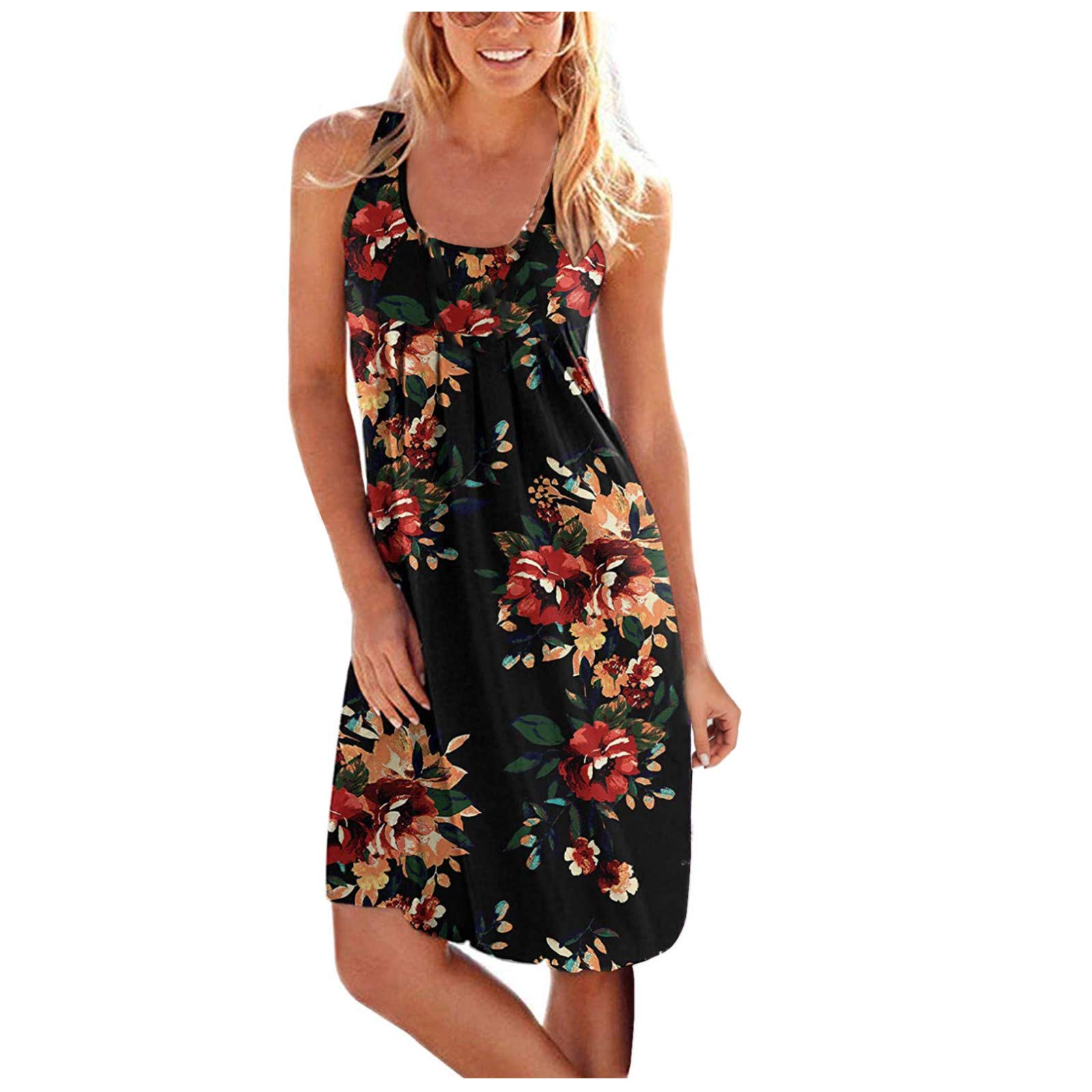 Boho Summer Dress for Women - Casual Floral Stripe Button V-Neck Sleeveless Midi Sundress | Beach Party, Vacation, Outdoor Date Night Outfit