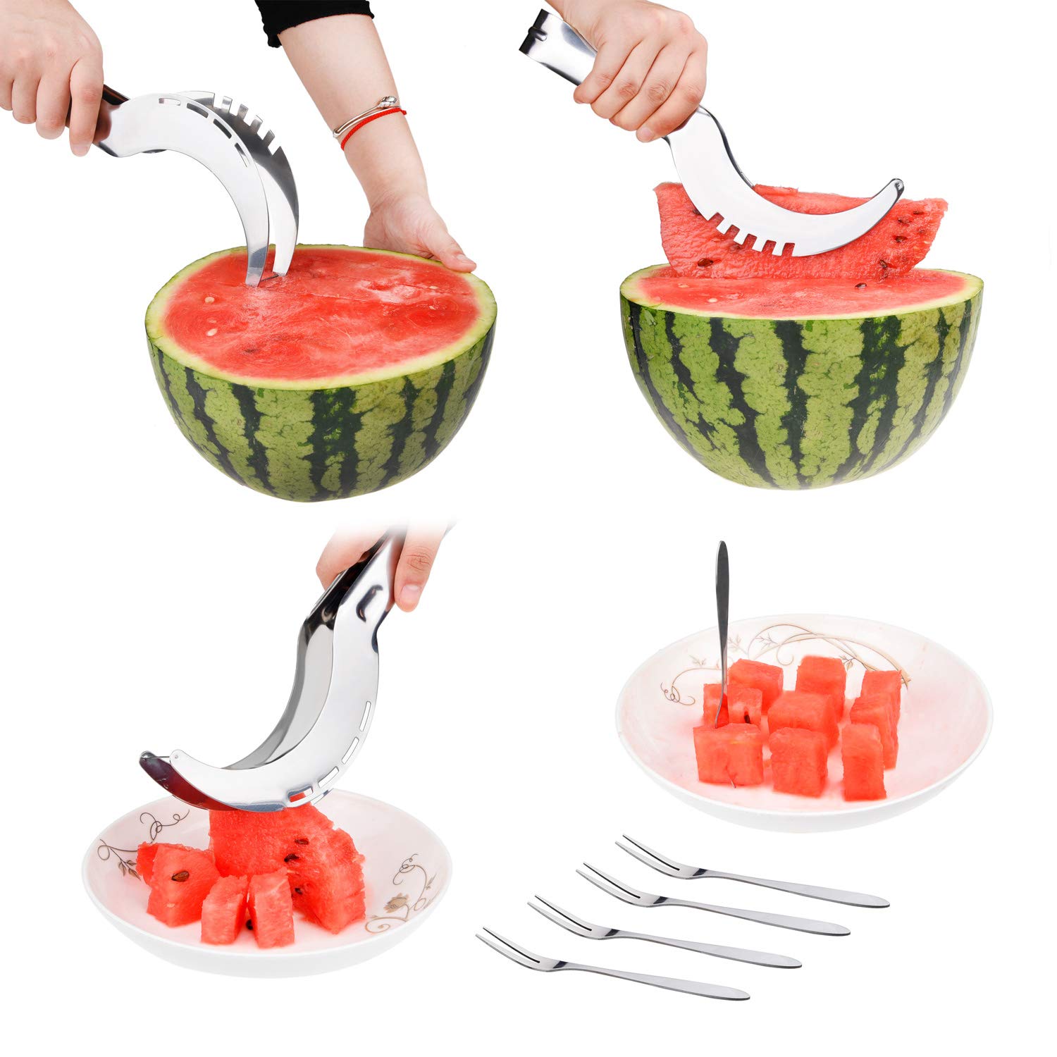 Premium Stainless Steel Fruit Carving Kit - 2-in-1 Watermelon Slicer, Melon Baller & Fruit Knife with Avocado Slicer - Includes 5 Stainless Steel Fruit Forks - Perfect for Fruit Platters, Party Decorations & Healthy Snack Preparation