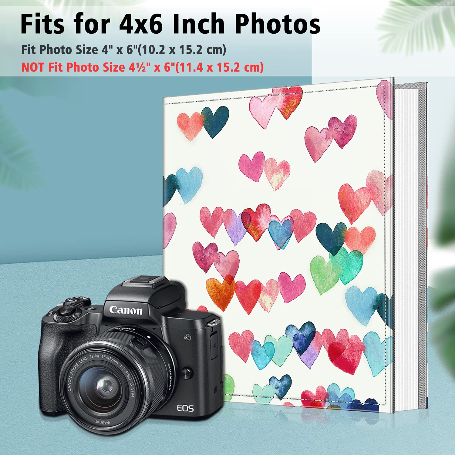 Fintie 4x6 Photo Album - 300 Pocket Large Capacity Vegan Leather Scrapbook for Wedding, Baby & Family Photos | Premium Picture Storage for Anniversaries, Vacations & Memories (Raining Hearts Design)