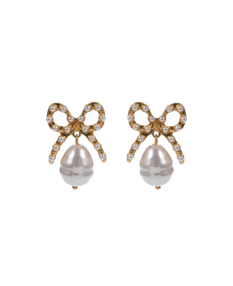 Vintage Pearl Drop Earrings for Women - Elegant Dangle Bow Design - Perfect for Weddings, Parties & Special Occasions