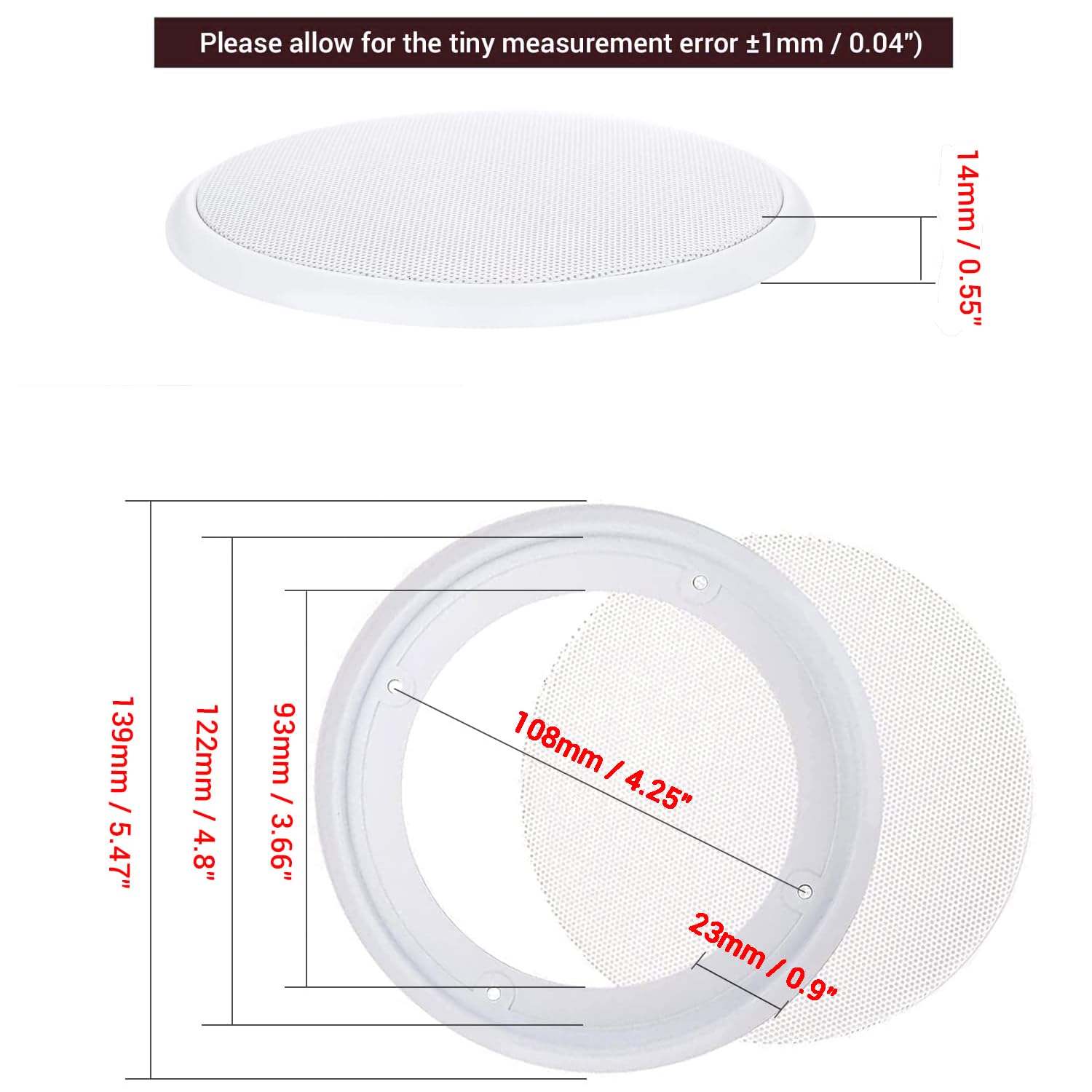 MACHSWON 2-Pack 4 Inch White Round Speaker Grill Covers - Universal Surface Mount Ceiling Speaker Hole Covers for Home Theater, RV, Boat & Marine Installation - Perfect for Home Audio, Car Audio & Outdoor Sound Systems