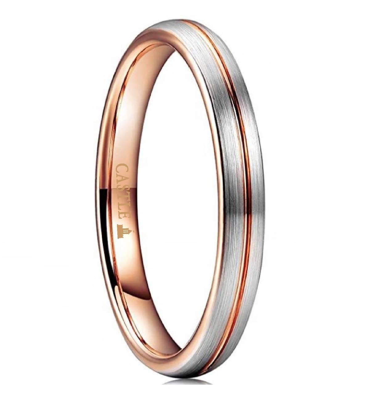 Rose Gold Brushed Tungsten Wedding Band for Women - 4mm Comfort Fit Dome Ring with Rose Gold Center | Sizes 4-9 | Perfect for Bridal Jewelry, Anniversary Gifts & Special Occasions