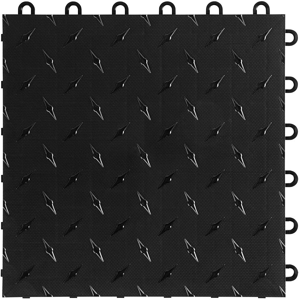 Speedway Garage Floor Diamond Tile - 12 x 12 Inch Black Interlocking Floor Mats (50-Piece Set) for Workshop, Garage & Basement Protection