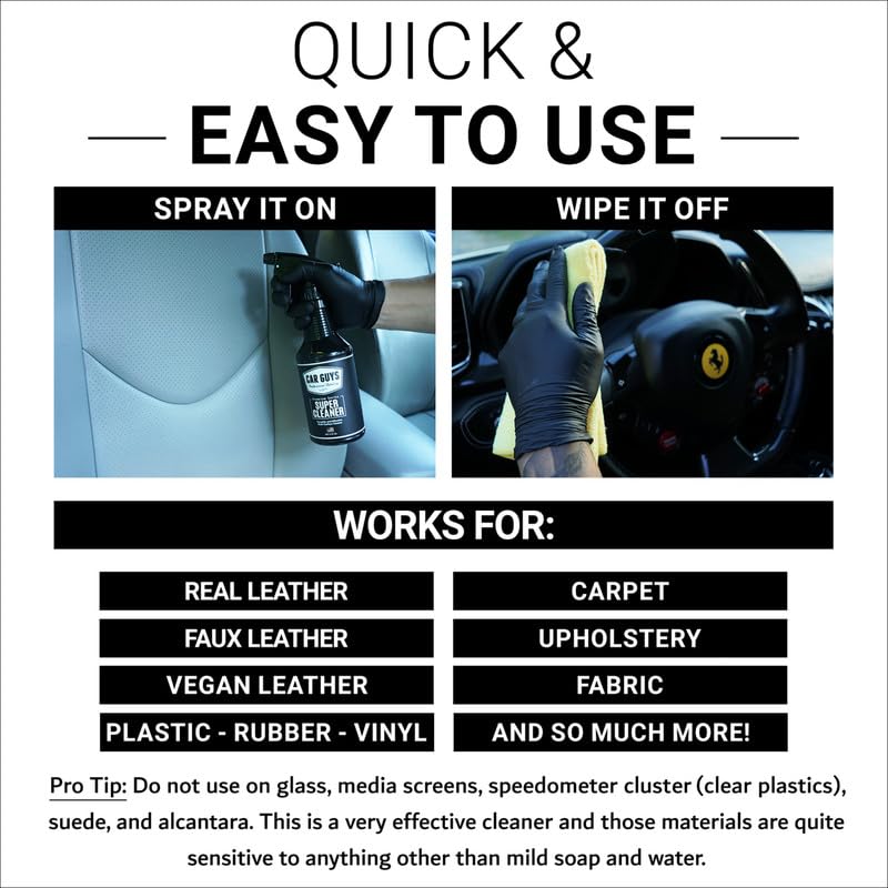 CAR GUYS Super Cleaner - Powerful Car Interior Cleaner & Leather Seat Cleaner | 18 Oz Kit for Carpet, Upholstery, Fabric Stain Removal | Perfect for Cars, Trucks, SUVs & Home Furniture Care