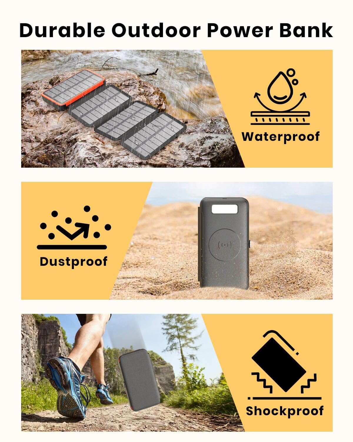 FEELLE 27000mAh Solar Power Bank with Wireless Charging | 4 Solar Panels, 22.5W Fast Charging, USB-C PD+QC3.0 | Portable Charger for iPhone, Samsung, Android | Perfect for Camping, Hiking & Emergency Power Backup