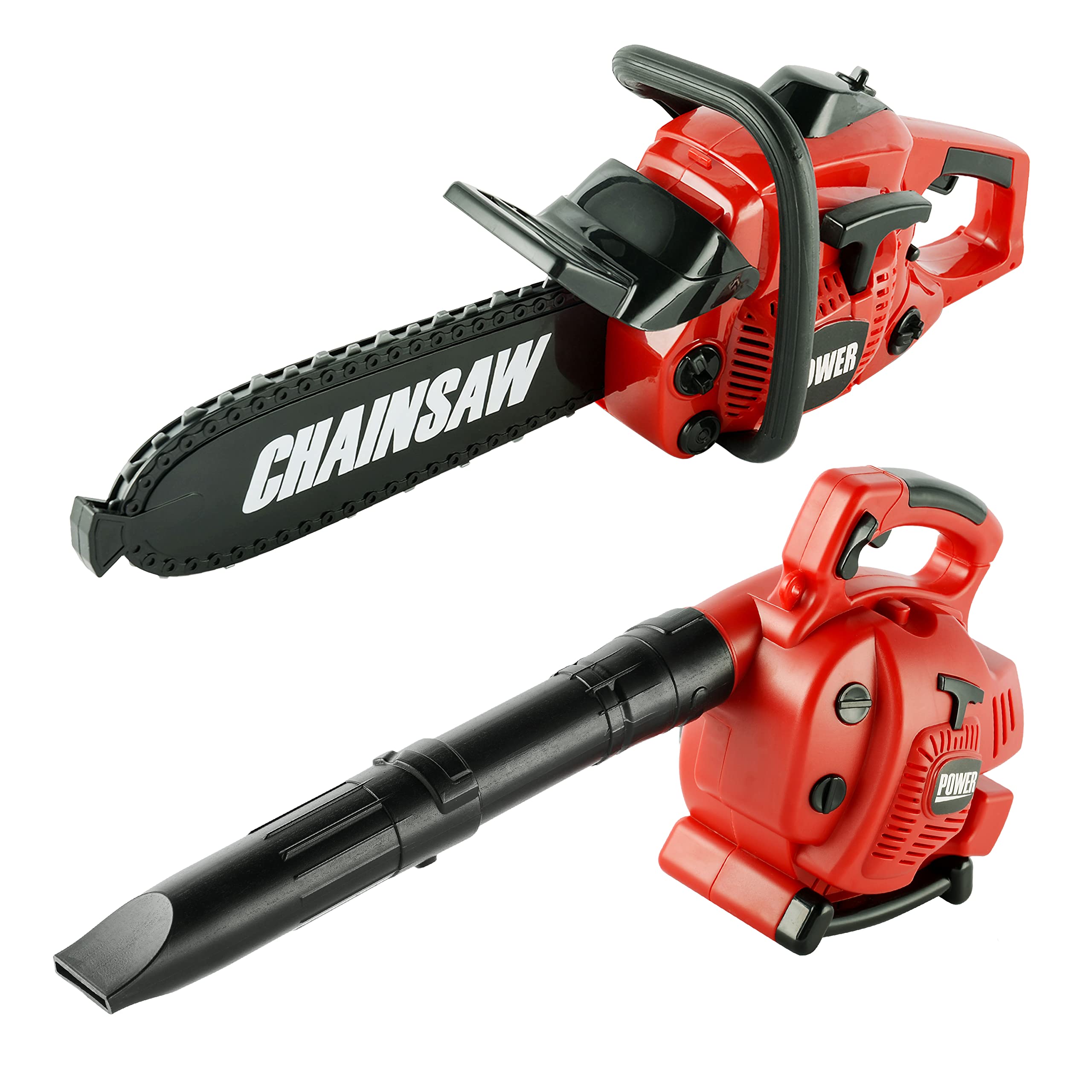 2 Pack Kids Garden Toy Set - Realistic Toy Leaf Blower & Toy Chainsaw with Light & Sound Effects | Outdoor Pretend Play Tools for Toddlers & Children | Perfect for Backyard Adventures, Role Play & Imaginative Outdoor Games