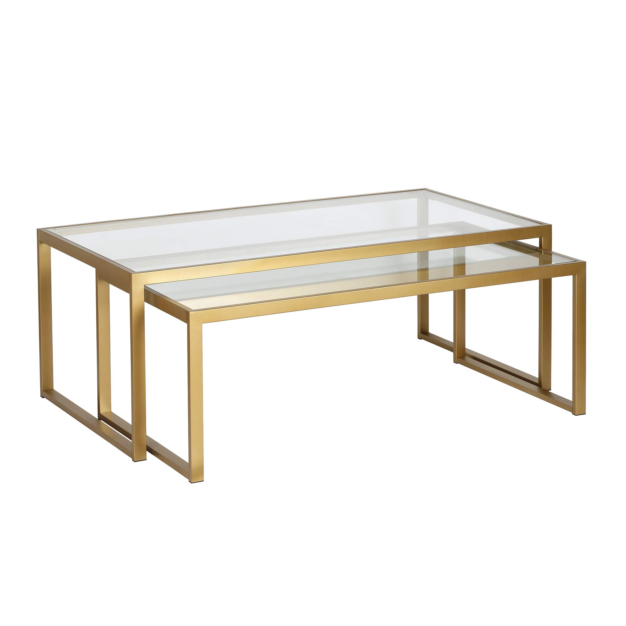 Henn&Hart Rectangular Nested Coffee Table in Brass - Modern Living Room Furniture, Minimalist Studio Apartment Essentials - Perfect for Small Spaces & Contemporary Home Decor