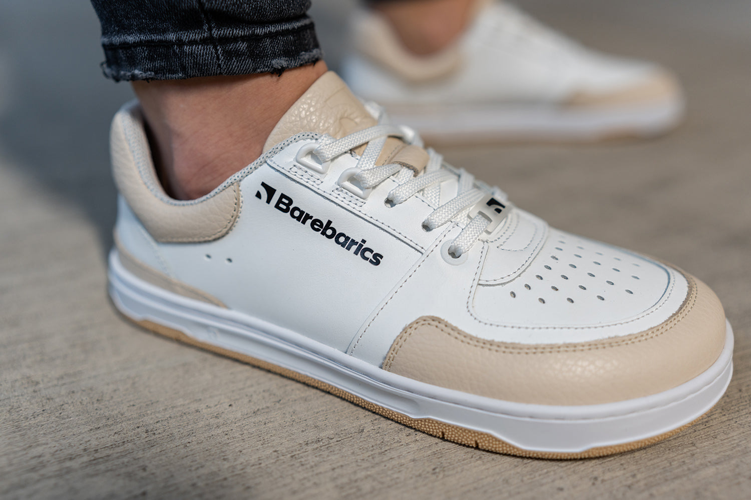 Barefoot Sneakers Barebarics Wave - White & Beige | Minimalist Zero Drop Shoes for Running, Walking & Gym | Lightweight & Flexible Barefoot Design