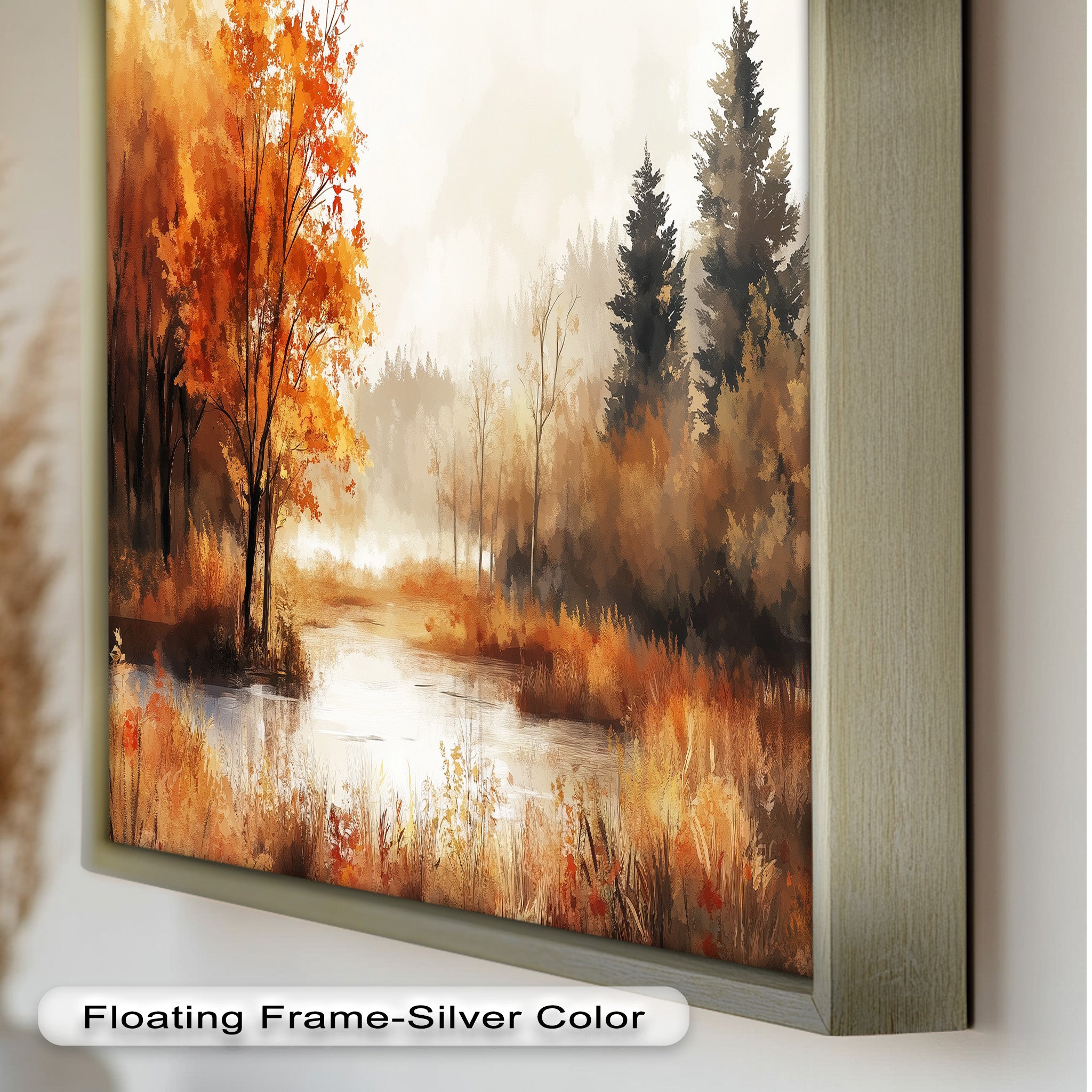 Autumn Forest Lake Wall Art - Fall Nature Oil Painting for Home Decor | Scenic Landscape Canvas Print for Living Room, Bedroom & Office