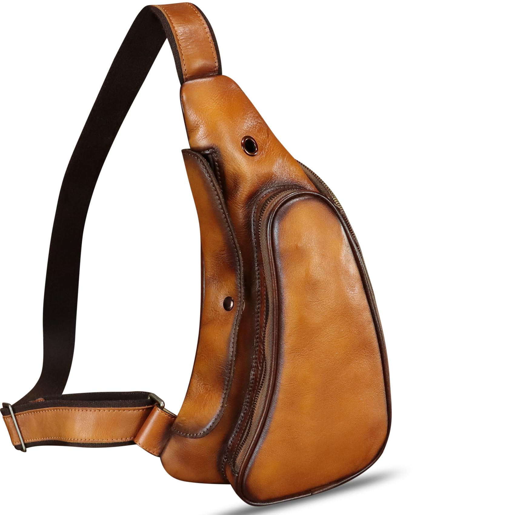 Genuine Leather Sling Bag for Men & Women - Vintage Crossbody Backpack, Handmade Chest Purse, Daypack for Cycling, Travel, Hiking & Outdoor Activities (Brown)