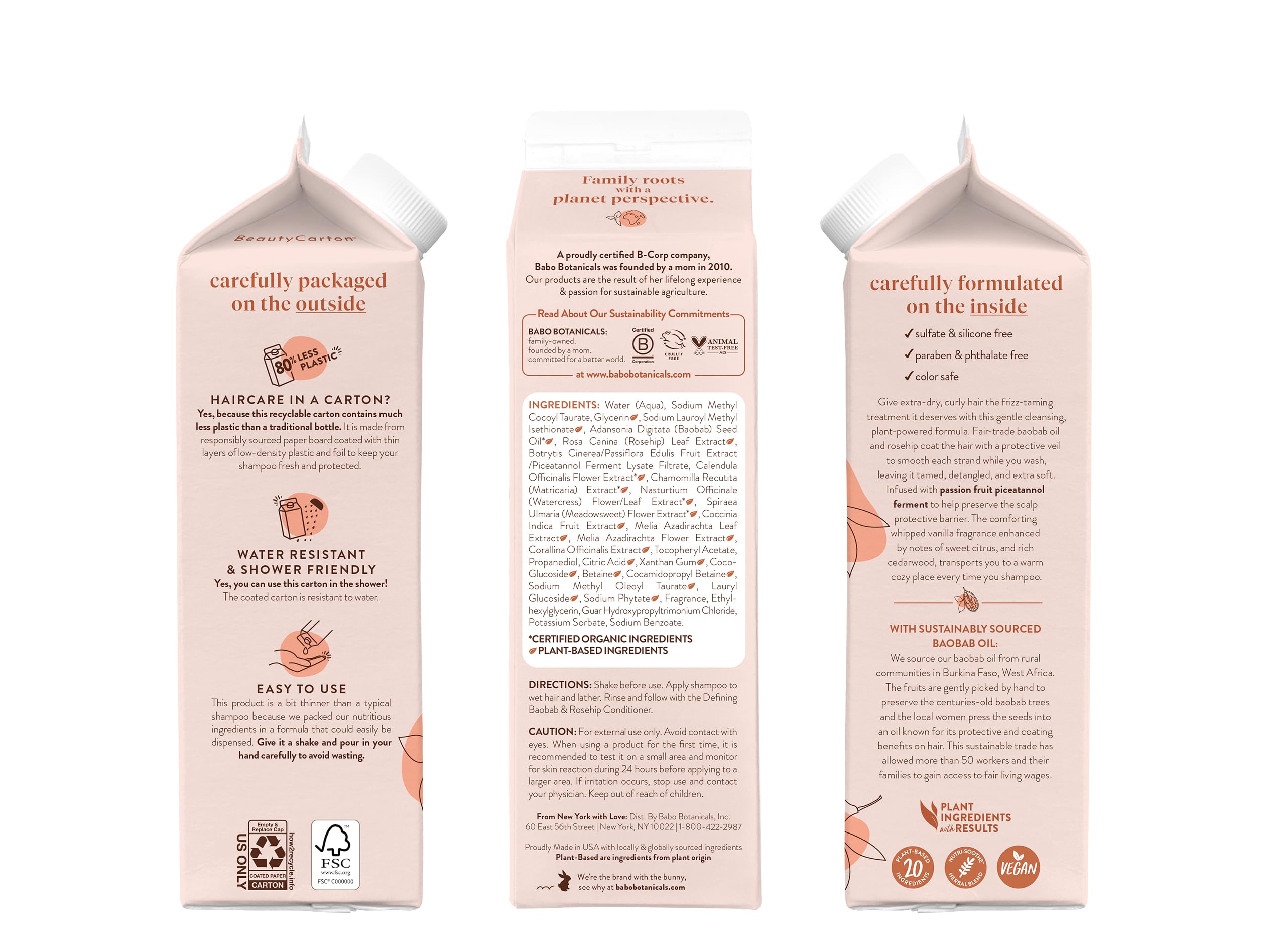 Babo Botanicals Defining Baobab & Rosehip Shampoo and Conditioner Set for Dry, Curly Hair – Sulfate-Free, Smooth & Define with Passion Fruit Ferment – Hydrating Hair Care for Frizz Control & Scalp Health – Perfect for Daily Use and Natural Curl Enhancement