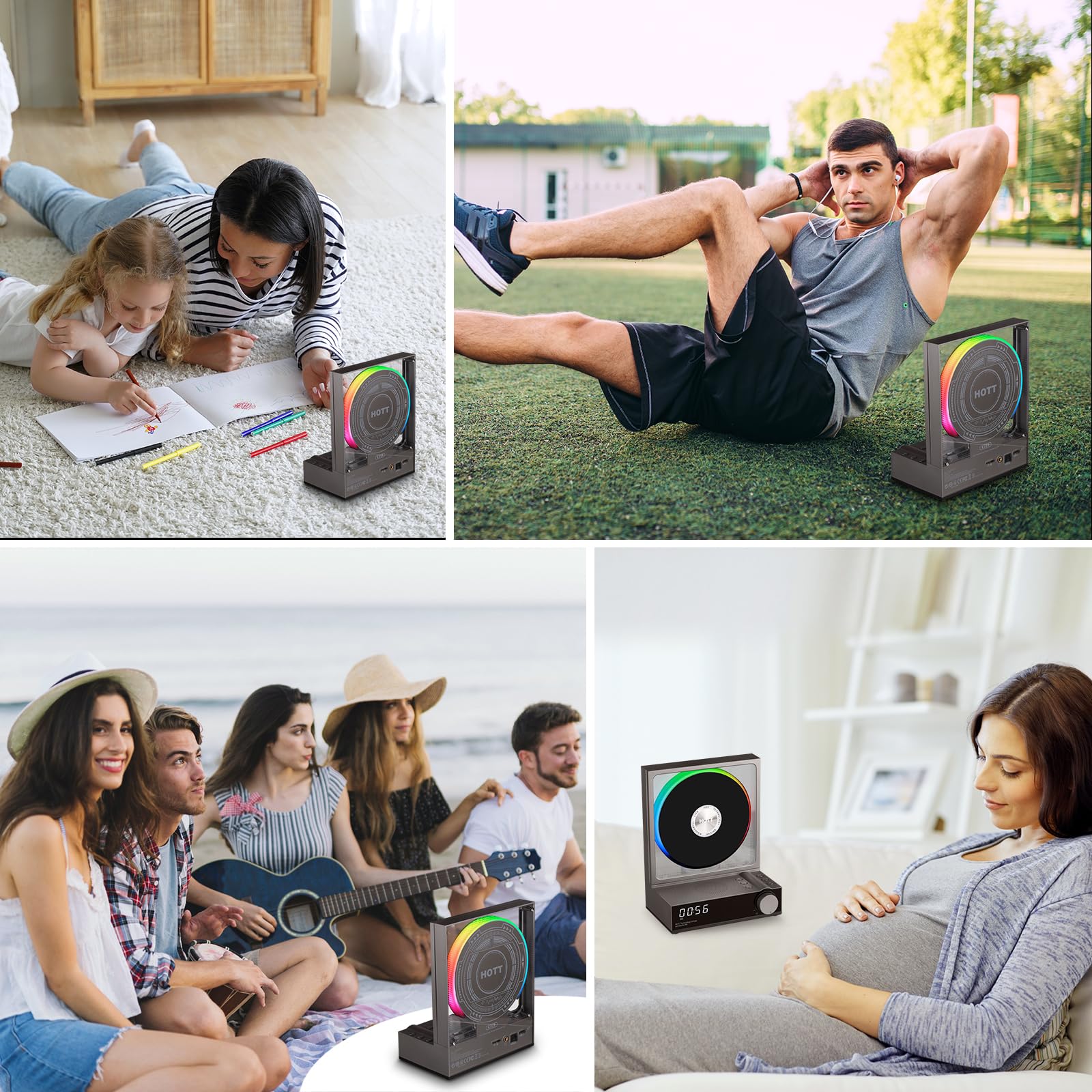 Portable Bluetooth CD Player with HiFi Speakers - 5.3 Wireless, RGB Lights, TF Card Slot & USB Recording - Desktop CD Player with LED Display for Home, Office & Car Use (Grey)