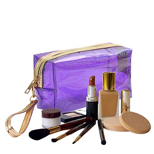 Hacoly PVC Transparent Toiletry Bag for Women & Men - Waterproof Cosmetic Travel Organizer for Makeup, Toiletries, Kids Essentials (Purple) | Perfect for Air Travel, Gym, Camping & Daily Use