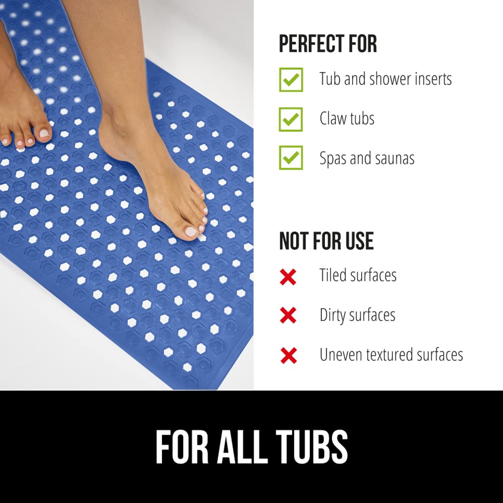 GORILLA GRIP Non-Slip Bathtub Shower Mat - Machine Washable Bath Mat with Strong Suction Cups & Drain Holes - 35x16 Inch Royal Blue Opaque Tub Liner for Bathroom Safety - Perfect for Kids, Elderly & Wet Floors