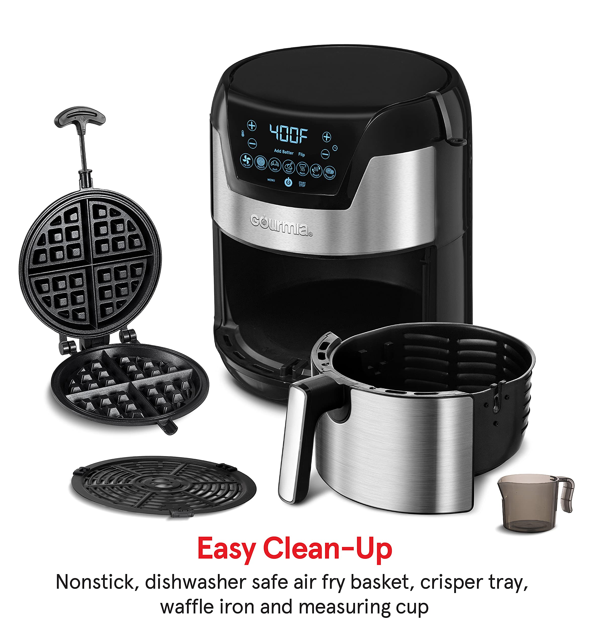 Gourmia GAFW598 2-in-1 Digital Air Fryer and Waffle Maker - 5 Quart Capacity for Healthy Cooking | Perfect for Family Meals, Quick Snacks & Breakfast Waffles
