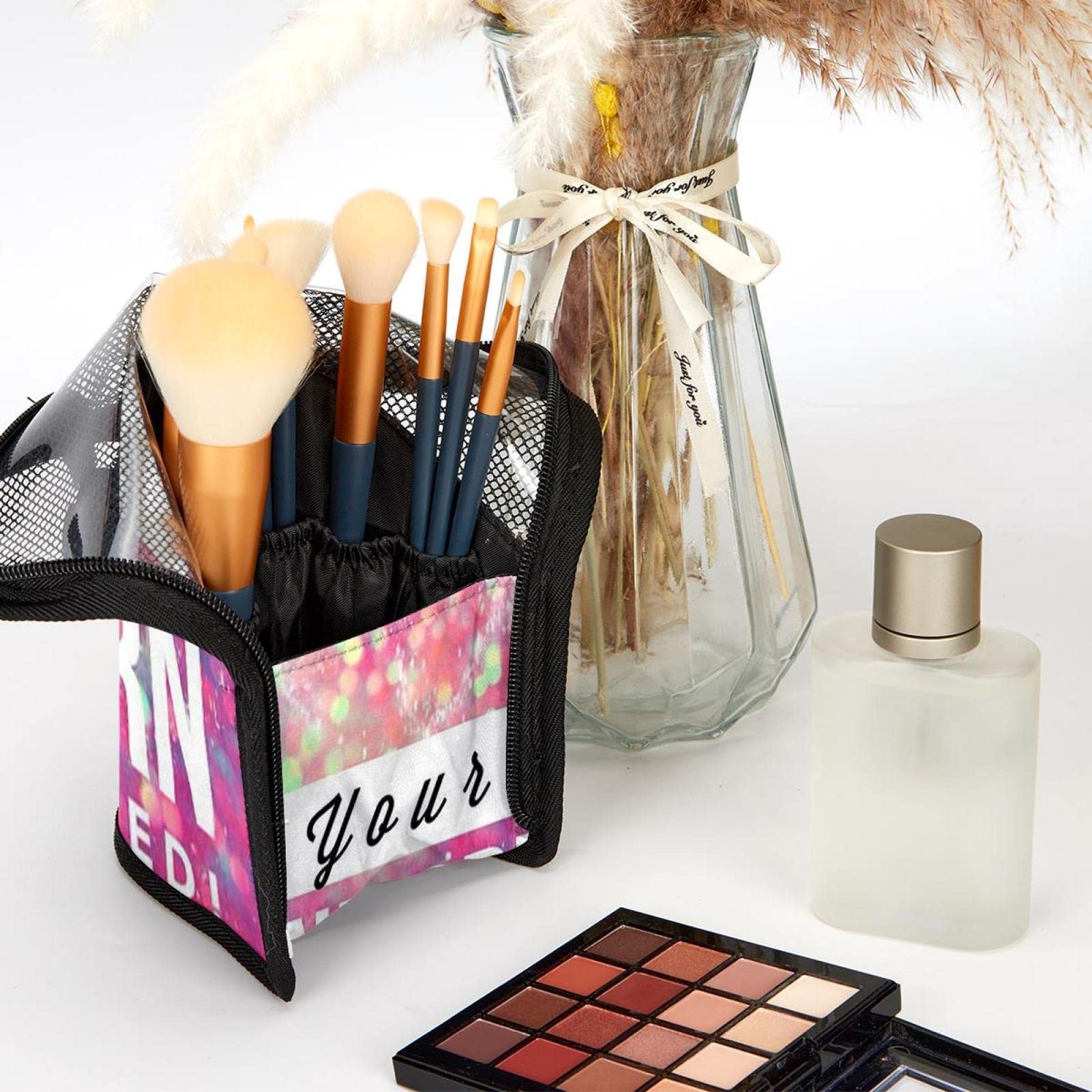 Premium 12-Piece Makeup Brush Organizer Bag - Portable Travel Cosmetic Brush Holder Case with Unicorn Design | Perfect for Makeup Artists, Travel & Home Storage