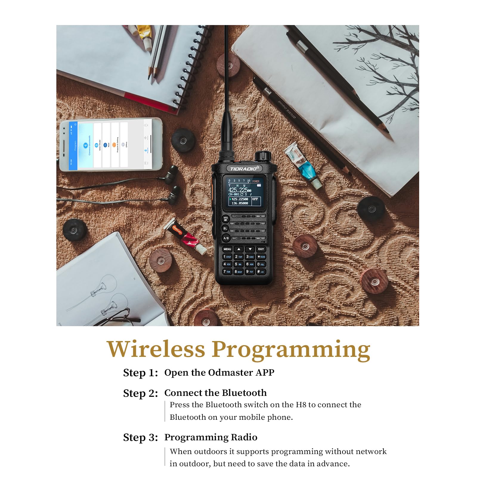 TIDRADO TD-H8 10W Dual Band Ham Radio Transceiver with Wireless Programming - Black (1 Pack) | Amateur Two Way Radio for Outdoor Adventures, Emergency Communication & Hobbyists