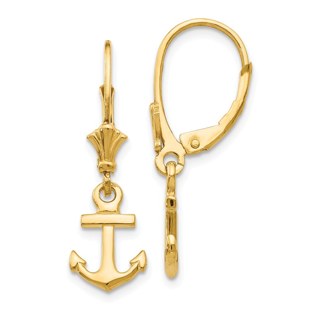 14K Yellow Gold Mini Anchor Leverback Earrings for Women - Dainty Nautical Jewelry Gift for Her - Perfect for Beach Vacations, Boat Parties & Summer Outfits