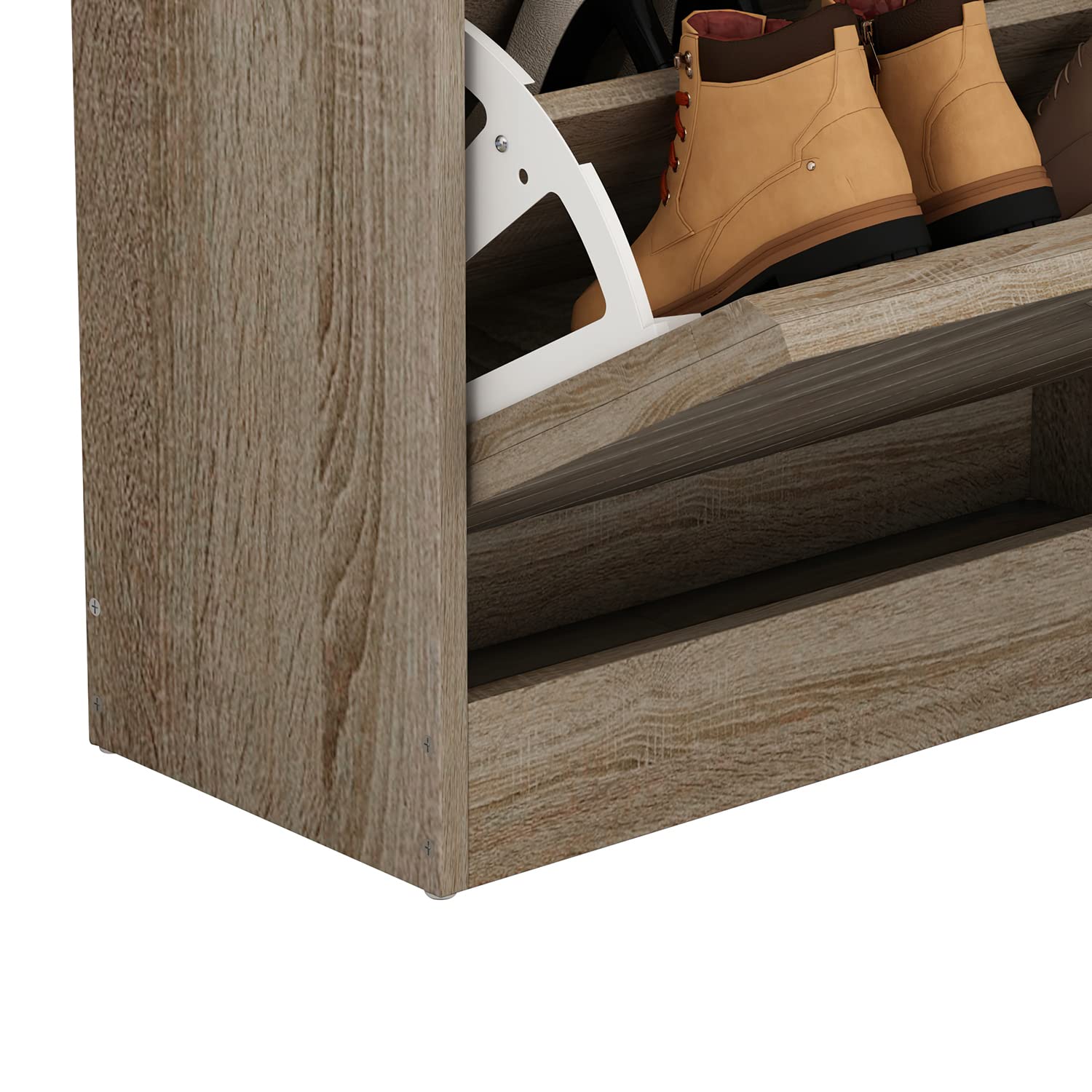 Homsee Modern 3-Tier Shoe Storage Cabinet with Flip Drawers & Twill Louver Doors - Wooden Shoe Rack Organizer for Entryway, Hallway, Bedroom - Space Saving Furniture for Small Apartments (22.4”L x 9.4”W x 42.3”H, Brown) - Perfect for Organizing Shoes, Boots & Accessories in Compact Spaces
