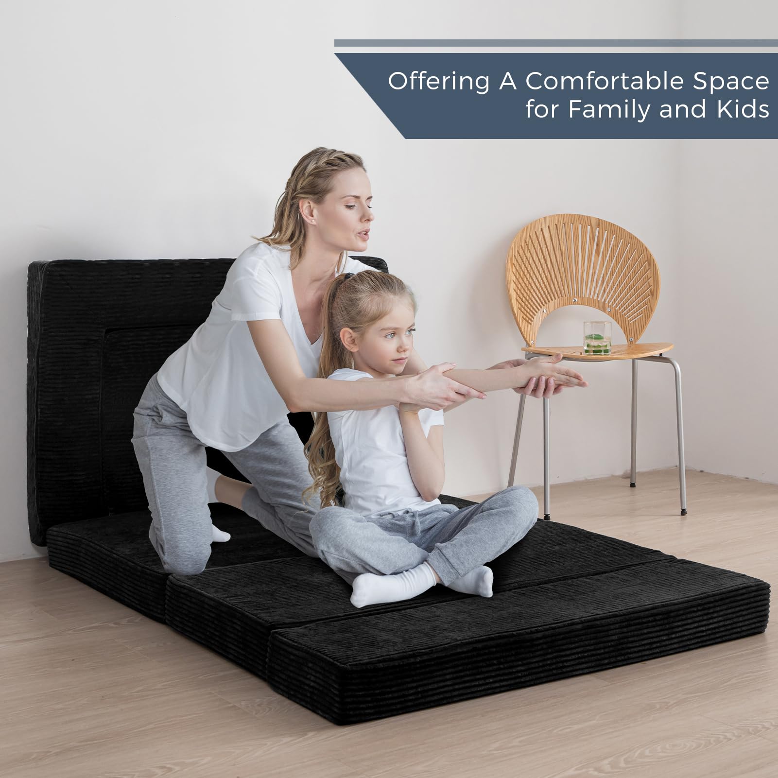 MAXYOYO Multifunctional Folding Sofa Bed - Convertible Sleeper Sofa & Floor Futon Mattress for Small Spaces, Guest Room & Apartment - Portable & Space-Saving Design - Perfect for Living Room, Dorm & Overnight Guests - Black