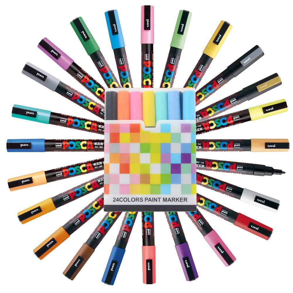 POSCA Uni Paint Marker Pen Set - 74 Vibrant Colors (PC-5M Medium, PC-3M Fine, PC-1M Extra Fine Points) with Original Plastic Case - Perfect for Artists, DIY Projects, Sketching & Crafting