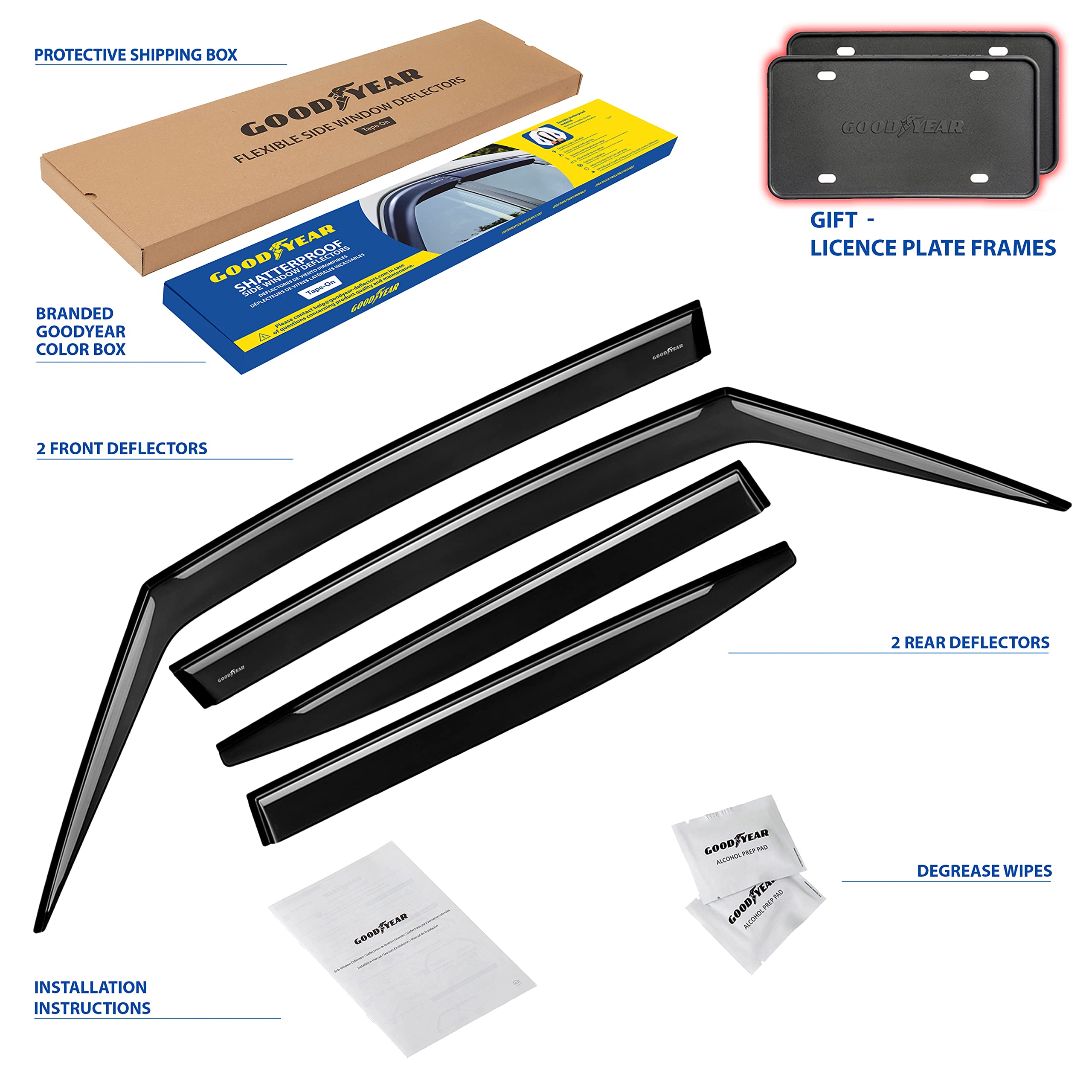 Goodyear Shatterproof Side Window Deflectors for Jeep Renegade 2015-2023 - Tape-on Rain Guards & Vent Visors (4-Piece Set GY008654) - Perfect for All-Weather Protection & Enhanced Driving Comfort