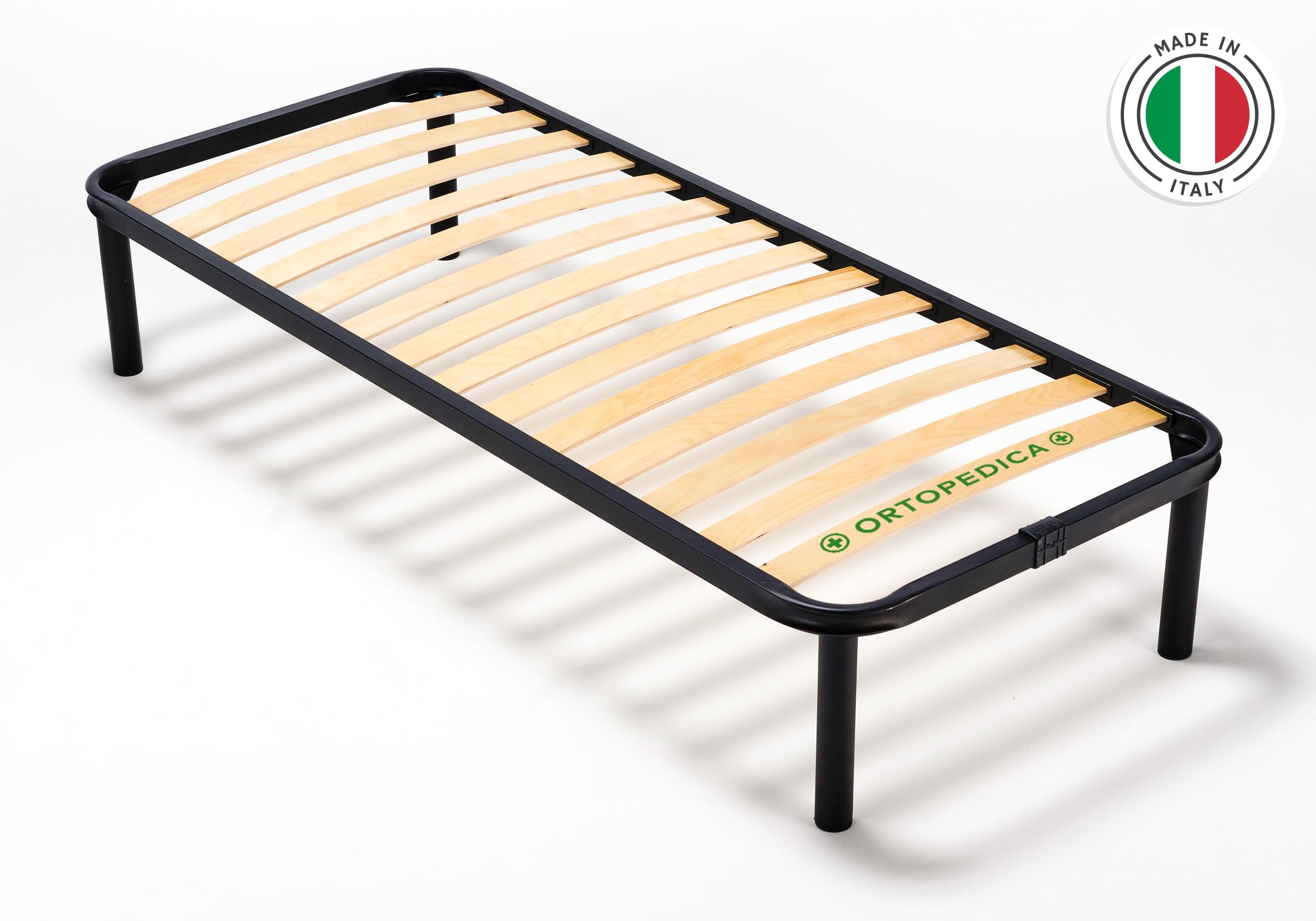 EVERGREENWEB - 85x190 cm Wood Slat Orthopedic Bed Frame with Reinforced Iron Structure & 4 Removable Legs, Universal Base for All Beds and Mattresses - Apple - Perfect for Guest Rooms, Dormitories and Small Spaces
