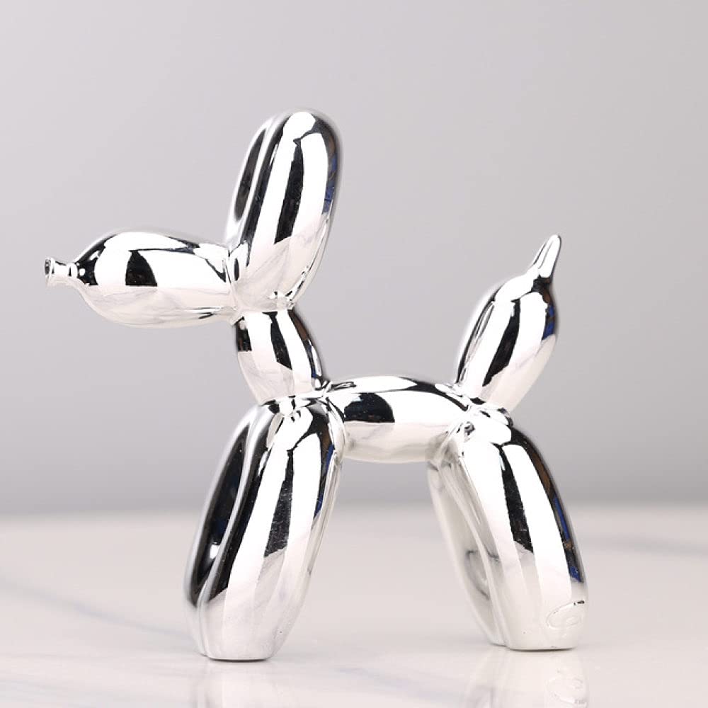 LOOIUEX Nordic Resin Balloon Dog Sculpture - Cute Animal Figurine Art Decor for Modern Living Room, Desktop, Home Office | Silver Gray | 17x17x7cm | Perfect Gift for Housewarming, Birthday & Home Decoration