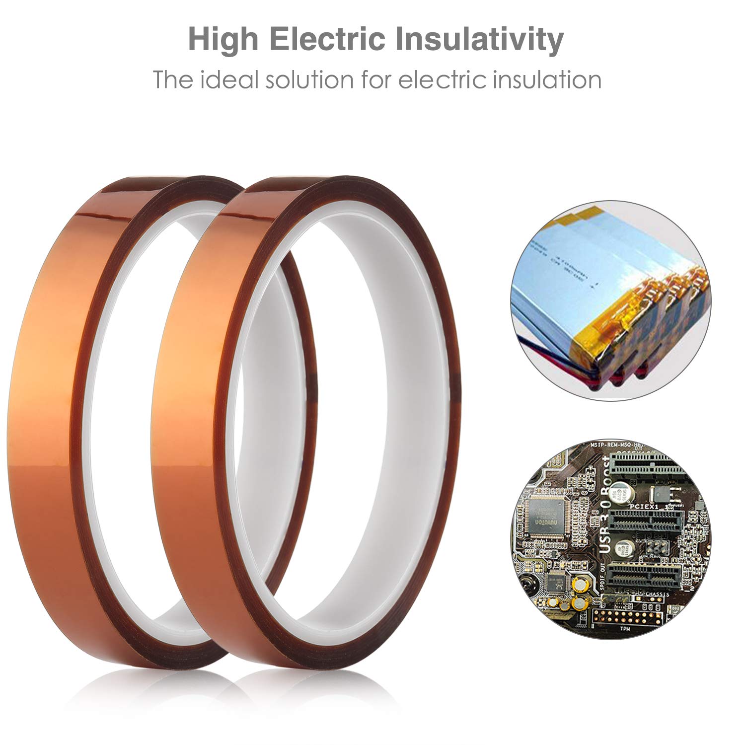 High Temperature Resistant Polyimide Kapton Tape with Silicone Adhesive - 2 Rolls x 1 Inch for Masking, Soldering & Electrical Insulation - Perfect for Electronics Repair, 3D Printing & HVAC Applications
