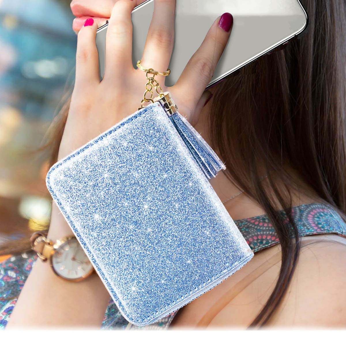 Stylish Women's Small RFID Blocking Credit Card Wallet - Glittery & Cute Card Holder for Everyday Use | Perfect for Travel, Shopping & Night Out