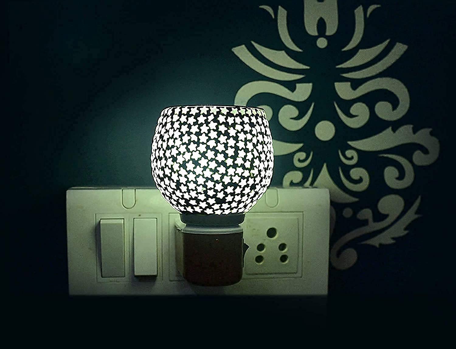 Premium Electric Camphor Diffuser with On/Off Switch - Dual Function Burner & Night Light for Home, Office & Meditation Spaces | Star Kapurdani Glass Aroma Lamp for Relaxation & Spiritual Practices
