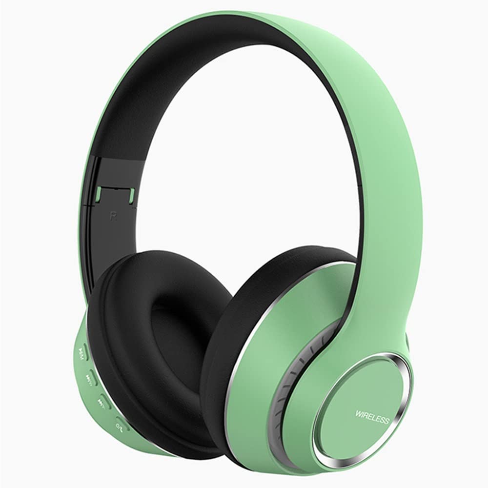 Wireless Over-Ear Bluetooth Headphones with Micro SD/TF & FM Radio - Foldable Stereo Headset for Phone, PC, Laptop - Lightweight Comfort for Long Wear (Green) - Perfect for Travel, Workouts & Home Office Use