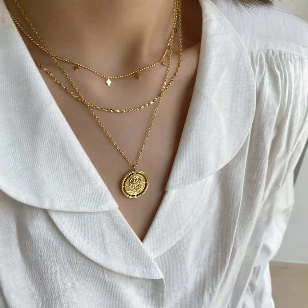 18K Gold Plated Geometric Double Strand Chain Necklace for Women - Elegant Layered Statement Jewelry for Parties, Date Night & Special Occasions | JDN120