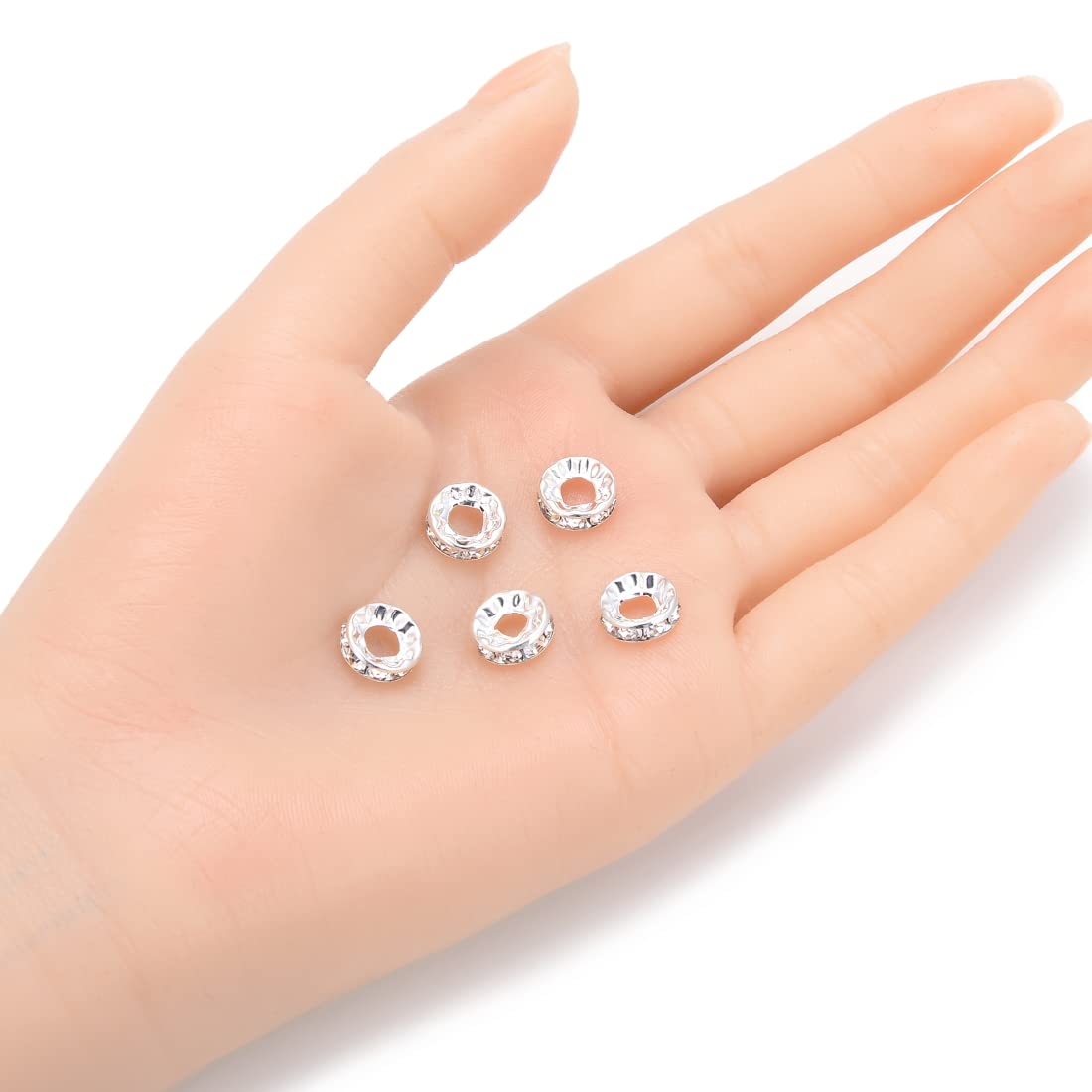 100pcs Adabele Grade A 10mm Crystal Rhinestone Rondelle Beads - Large 4mm Hole Sterling Silver Plated Spacer Beads for DIY Jewelry Making, Crafting, Bracelets & Necklace Designs - Perfect for Bridal, Party & Fashion Accessories