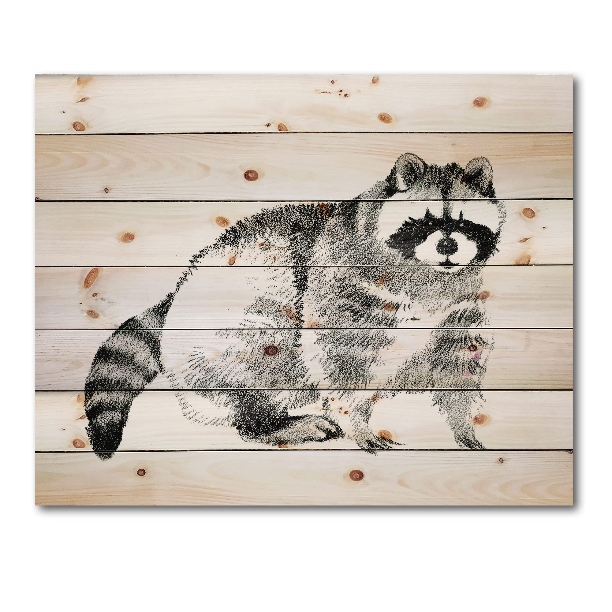 DesignQ Monochrome Raccoon Portrait - Farmhouse Wood Wall Decor, Grey Animal Wall Art, Large Pine Wood Wall Panel - Perfect for Living Room, Bedroom & Home Office Decor