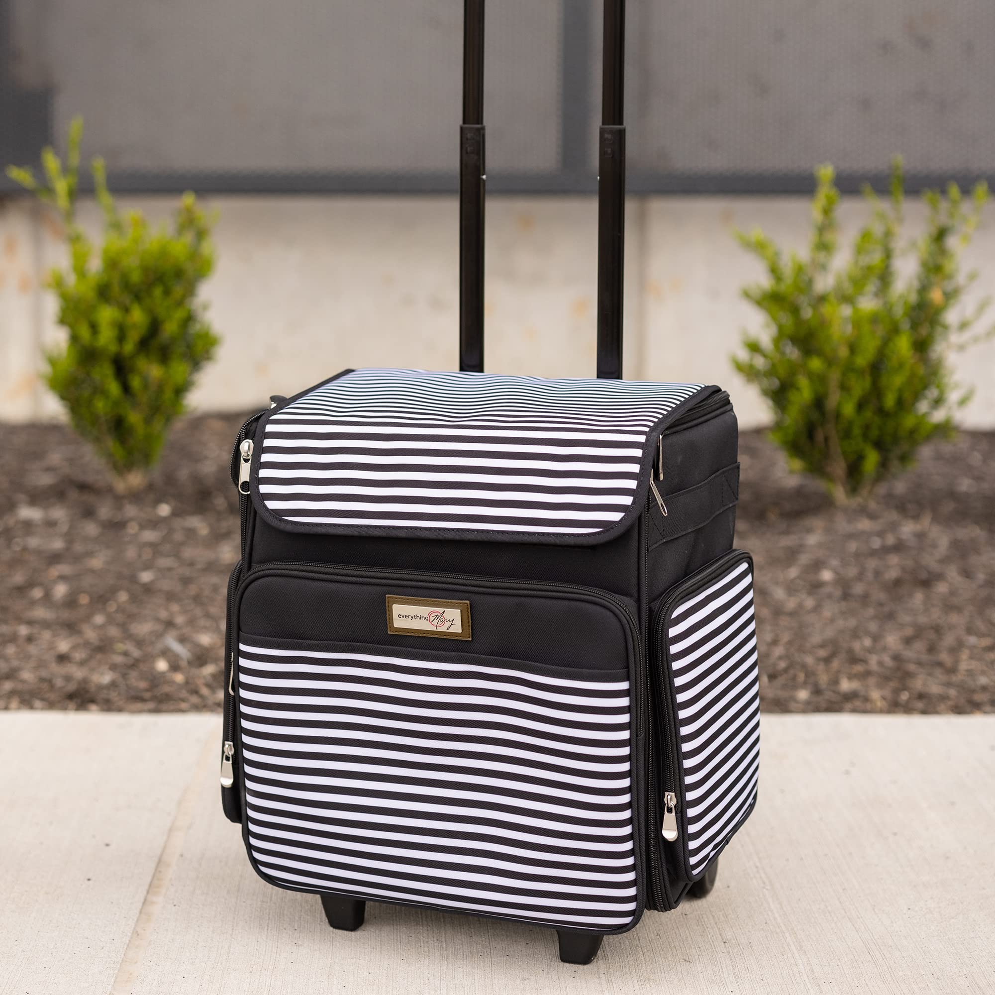 Everything Mary Rolling Craft Bag - Black & White Striped Scrapbooking & Art Storage Tote with Wheels - Organizer Case for IRIS Boxes, Craft Supplies & Accessories - Perfect for Teachers, Medical Professionals & Craft Enthusiasts - Portable Art Station for Classrooms, Hospitals & Creative Workspaces
