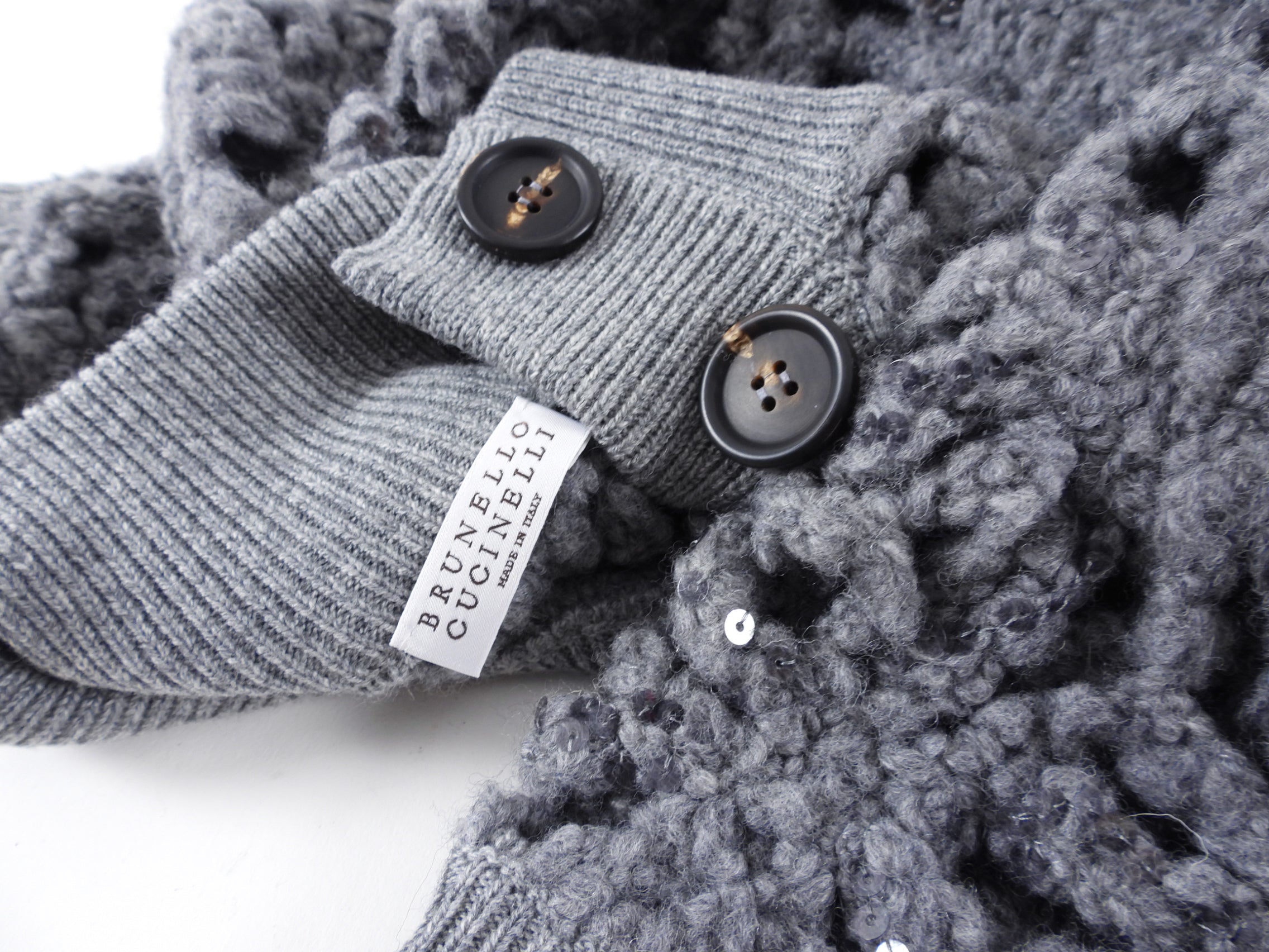 Brunello Cucinelli Grey Open Knit Sequin Short Cardigan Sweater for Women Size S (4/6) - Perfect for Casual Outings, Date Nights & Special Occasions