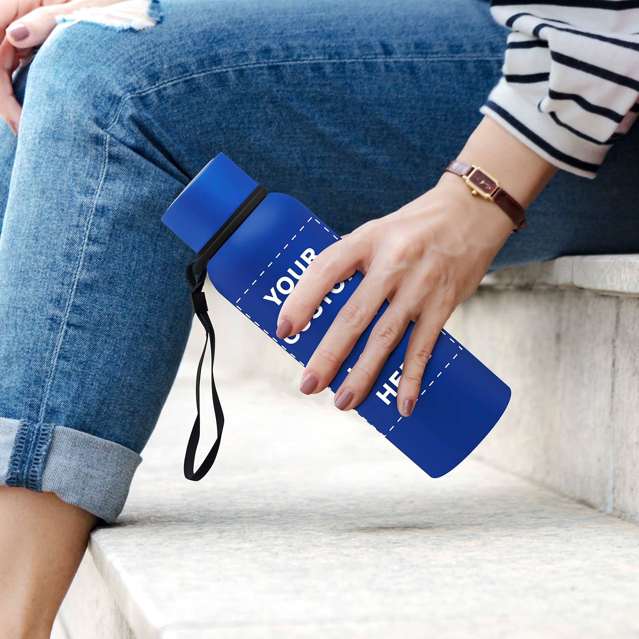 Custom Personalized 17 oz Ransom Water Bottles with Strap - Bulk Pack of 24 - Promotional Giveaways for Events, Business Branding & Corporate Gifts - Perfect for Trade Shows, Team Building & Employee Appreciation - Blue