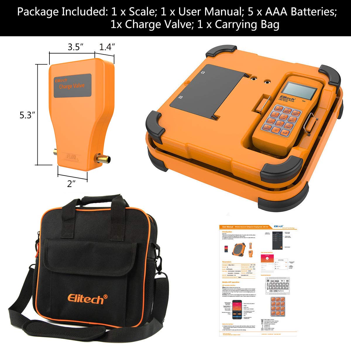 Elitech LMC-310A Wireless HVAC Refrigerant Scale - 330lbs Digital Freon Weighing Device with Remote Control & Auto Open/Stop Charging Valve | Perfect for AC Repair, Refrigerant Recovery & HVAC Maintenance