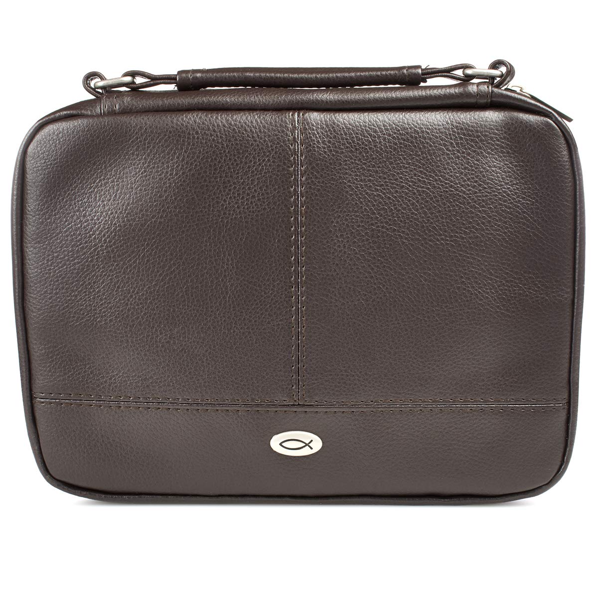 Christian Faux Leather Bible Cover with Ichthus Fish Emblem | Zippered Organizer Case for Church & Travel