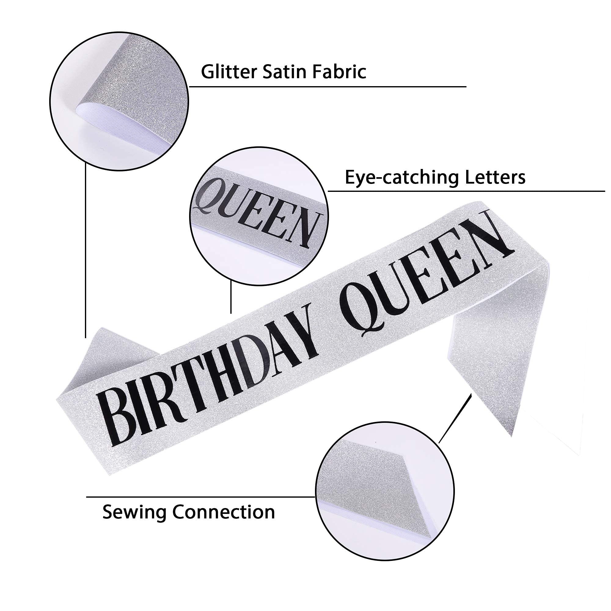 Elegant Silver Crystal Tiara & Birthday Sash Set for Women - Sparkling Crown with Combs & Satin Sash - Perfect for Birthday Parties, Bachelorette, Bridal Showers & Special Occasions