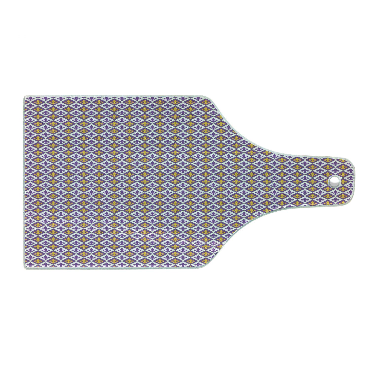 Ambesonne Fleur De Lis Cutting Board - Modern Medieval Motif Abstract Vibrant Geometric Mardi Gras Design - Decorative Tempered Glass Serving Board in Wine Bottle Shape - Purple, Earth Yellow & White - Perfect for Cheese Platters, Charcuterie & Wine Pairings