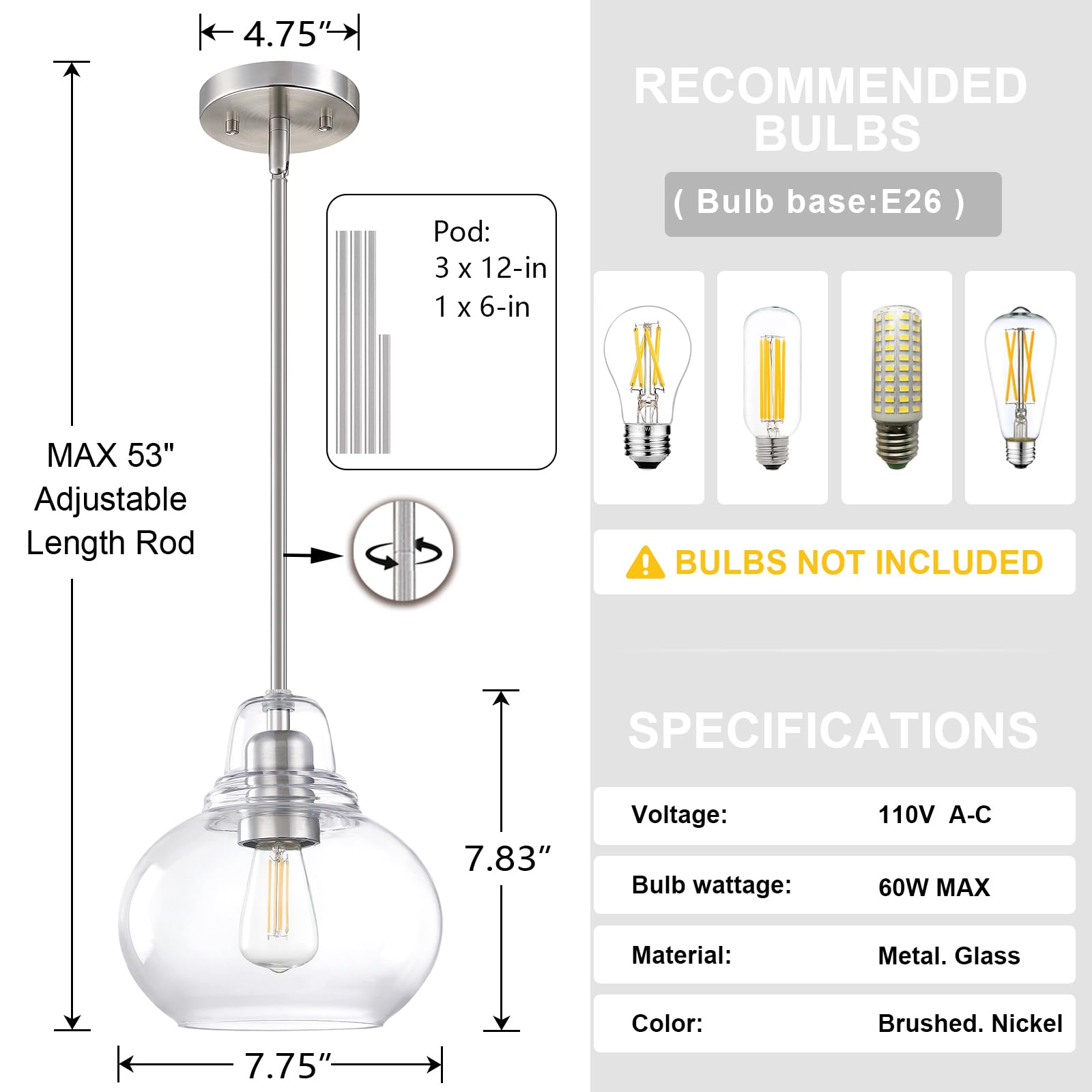 2 Pack Modern Farmhouse Hanging Pendant Light - 7.7