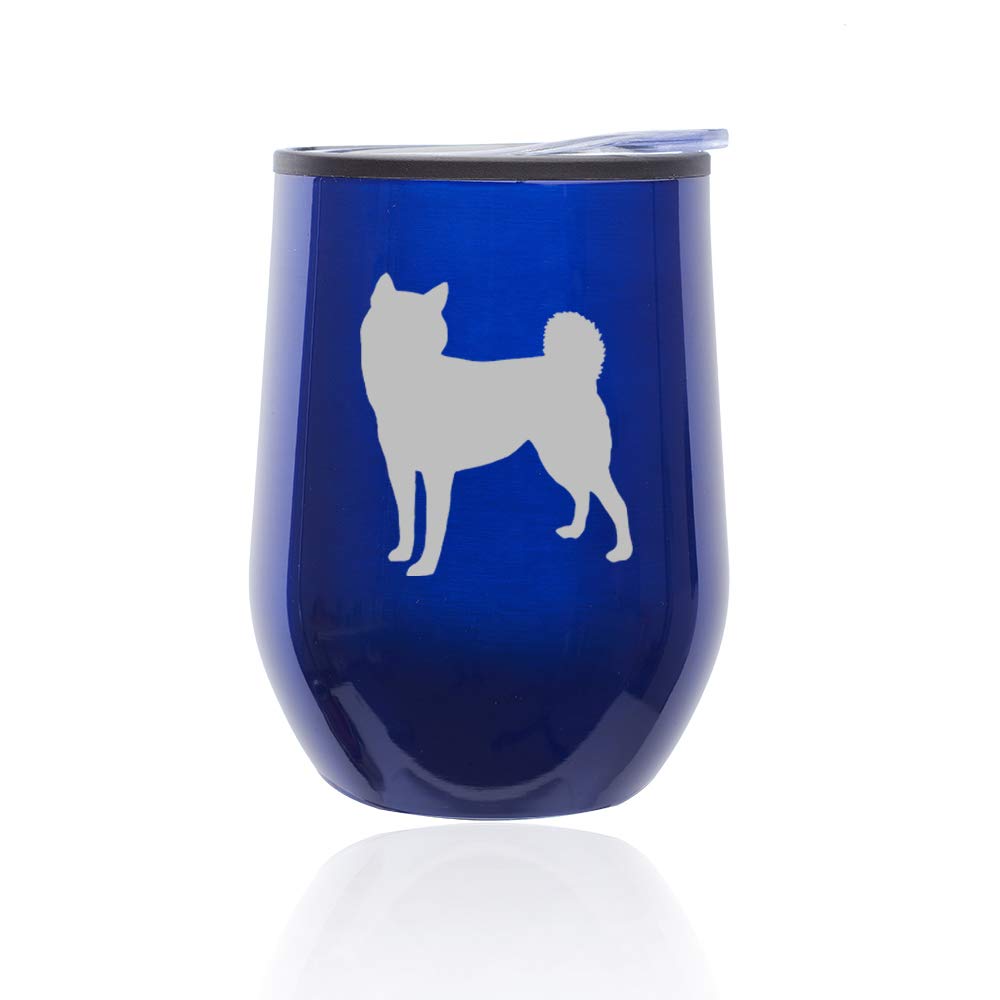 Stemless Wine Tumbler with Lid - 16oz Insulated Coffee Travel Mug for Hot/Cold Drinks - Shiba Inu Design Glass Cup (Blue) - Perfect for Home, Office, Camping & Gifts