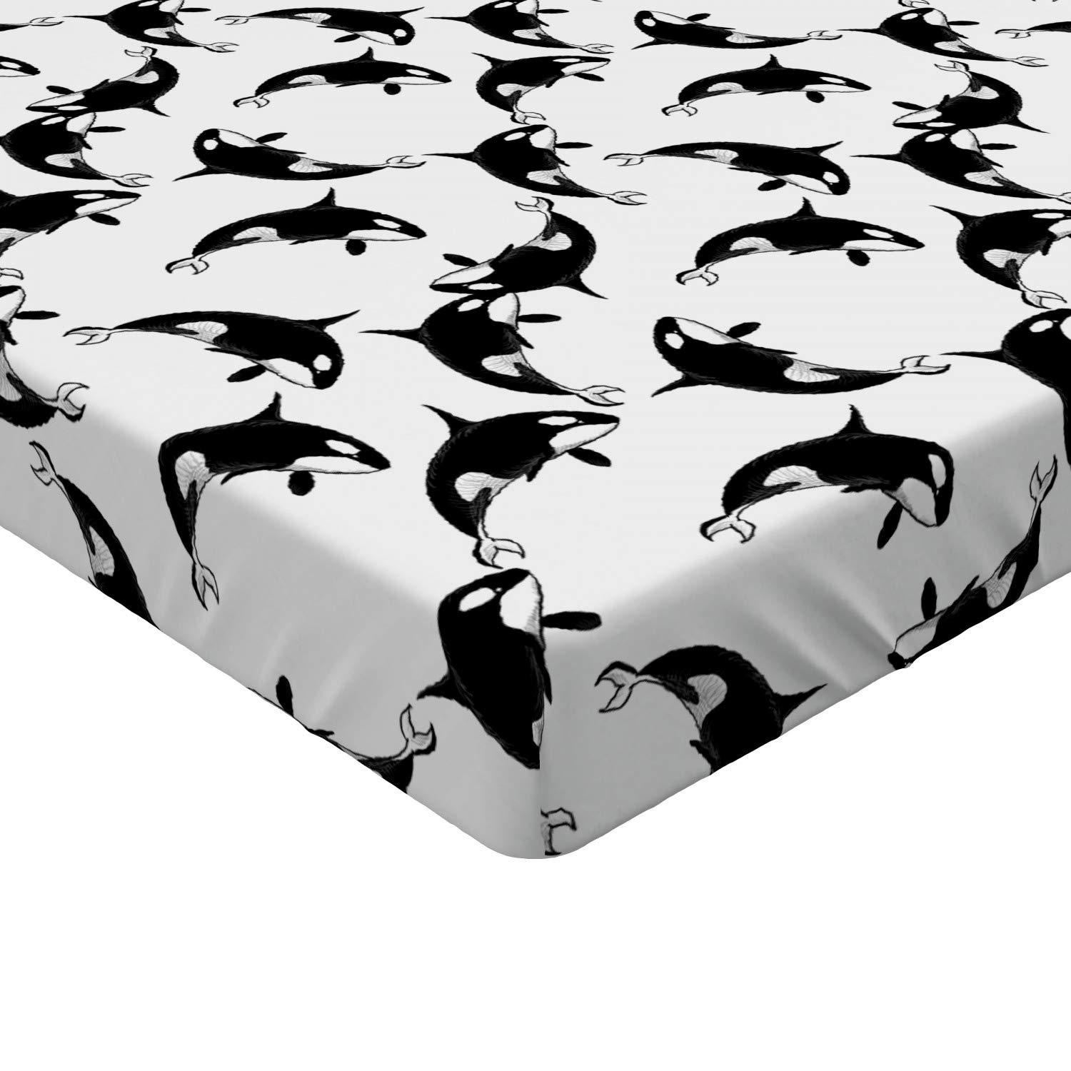 Lunarable Orca Fitted Sheet - Full Size Deep Pocket Doodle Killer Whale Print Bed Cover, Charcoal Grey | Waterproof & Wrinkle-Free | Perfect for Kids' Rooms, Beach Houses & Whale-Themed Decor
