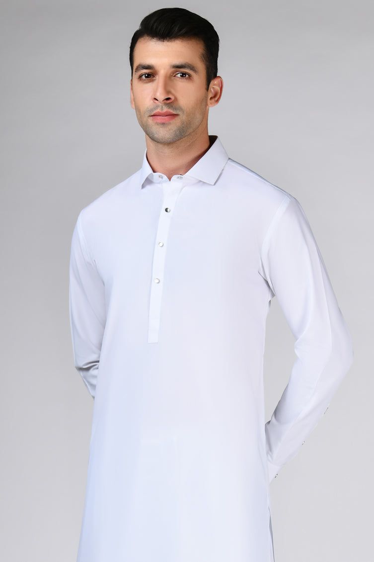 Premium Blended White Shalwar Kameez by J. Junaid Jamshed - Traditional Pakistani Outfit for Men, Eid & Wedding Occasions